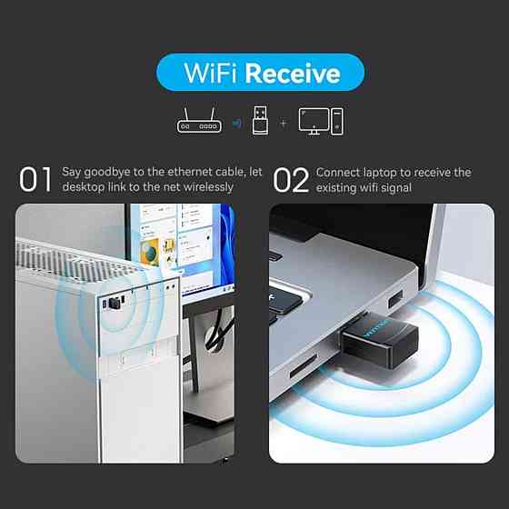 Wi-Fi адаптер перехідник Vention USB дводіапазонний 2.4G / 5G, колір чорний KDSB0 Одеса