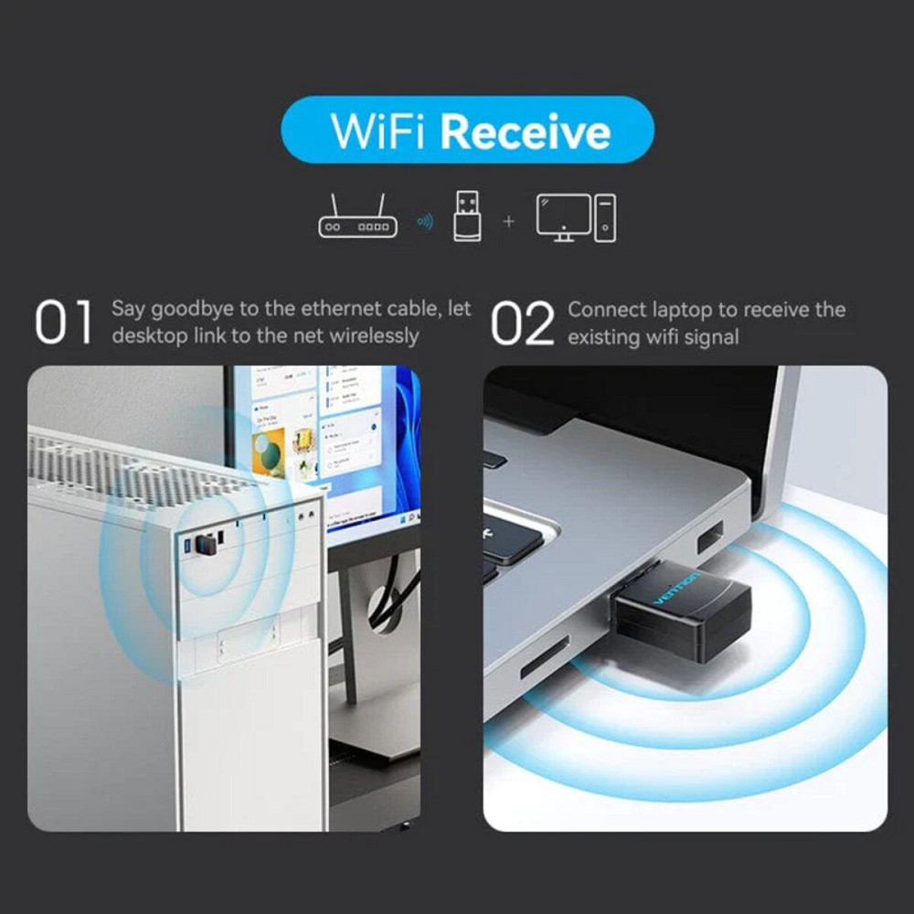 Wi-Fi адаптер перехідник Vention USB дводіапазонний 2.4G / 5G, колір чорний KDSB0 Одеса - фото 3