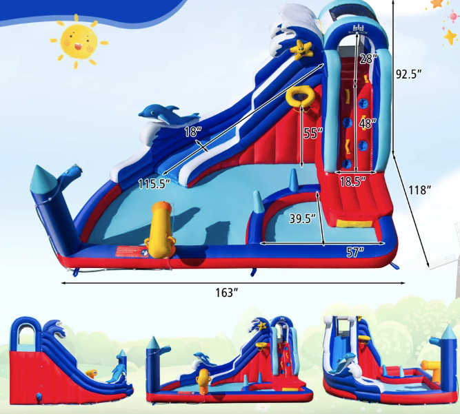 Надувний Аквапарк Costway Slide 6-в-1 з гіркою для скелелазіння (без вентилятора) Київ - фото 3