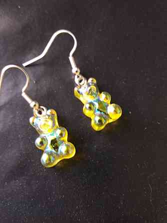 Сережки мишки, желтые с напылением - размер мишки 1,7см, смола Киев