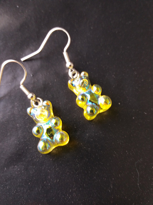 Сережки мишки, желтые с напылением - размер мишки 1,7см, смола Киев - изображение 1