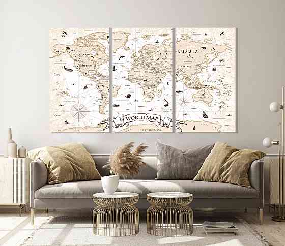 Модульная картина в гостиную / спальню  Мапа світу   ART-026_3A 70х130 см Киев