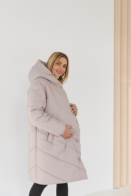 Жіноча зимова куртка з поясом для вагітних 2 в 1 водонепроникна 3XL (52) Lullababe Світло-бежевий Кривий Ріг - фото 4