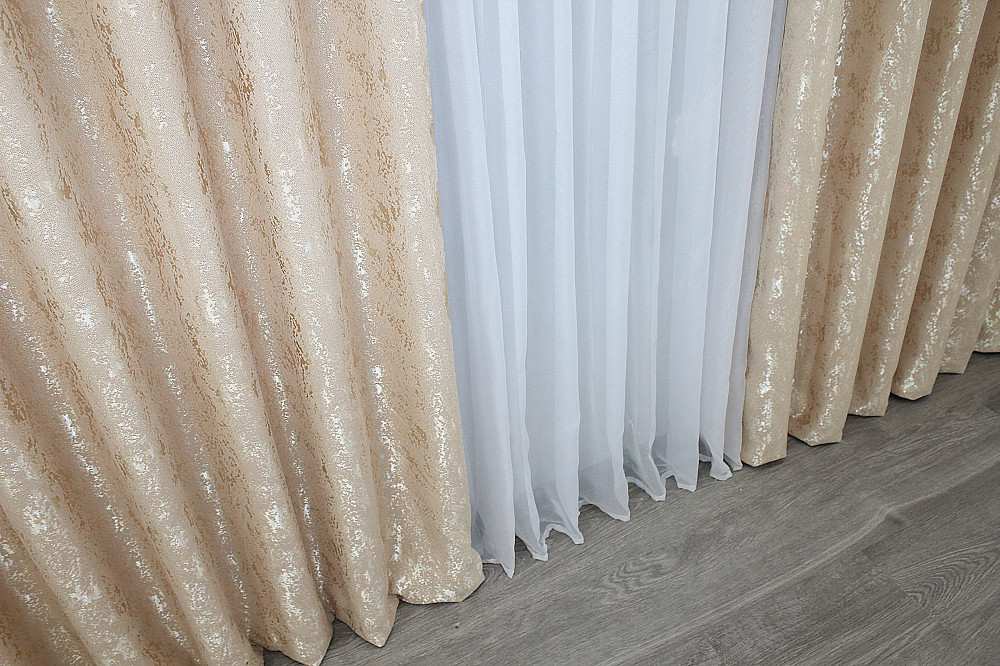 Комплект готових штор VR-Textil Льон мармур Pavliani № 1170ш Бежевий 150х270 см 2 шт (33-0006) Київ - фото 7
