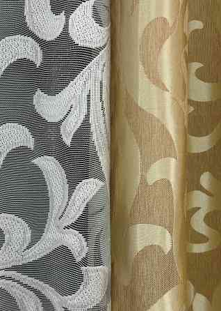 Комплект штор VR-Textil Жакард Вензель 150х270 2шт і Тюль 400х270 091ш-1147т Золотистий з білим 71-097/3 Київ