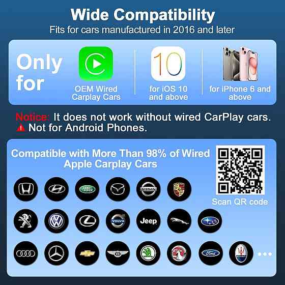 Бездротовий адаптер CarPlay URJD 2024 карплей у бездротовий, швидке підключення, сумісність з iPhone Київ