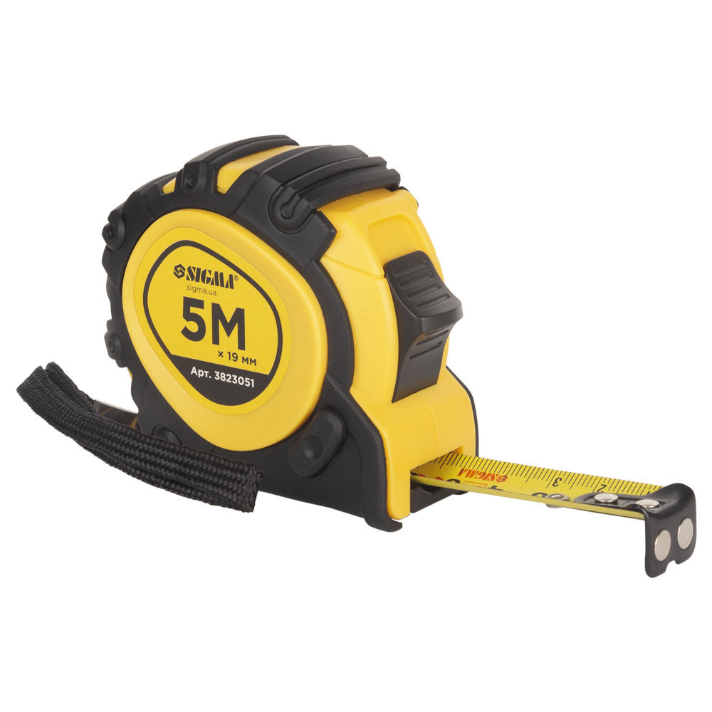 Рулетка магнитная обрезиненная JT фиксатор+тормоз 5м×19мм SIGMA (3823051) Киев - изображение 1