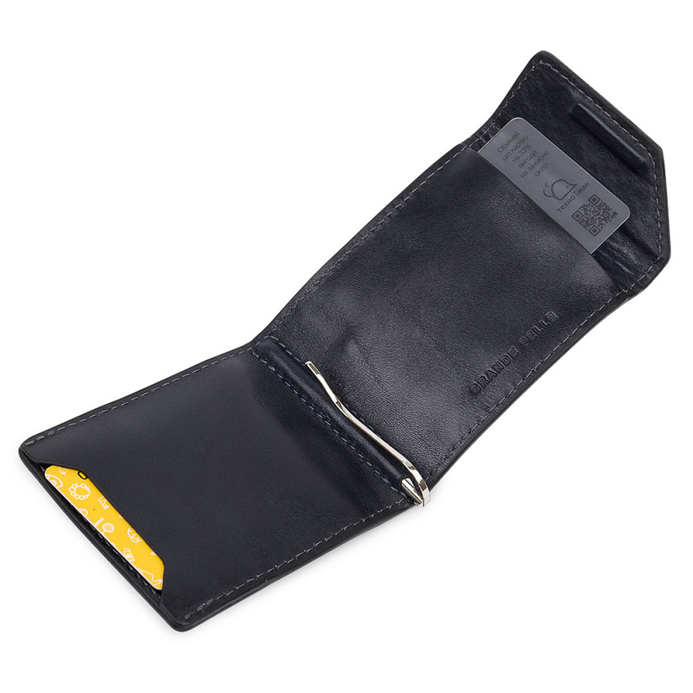 Шкіряний чоловічий затиск для грошей на магніті GRANDE PELLE 11546 Синій Київ - фото 7