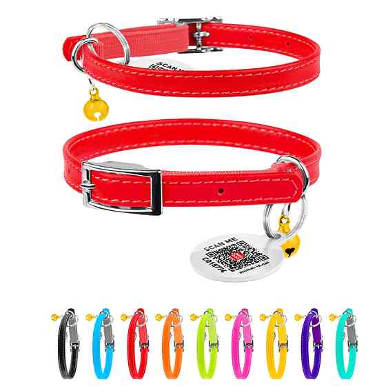 Нашийник для котів шкіряний WAUCAT Glamour з QR паспортом, без прикрас, XXS, Ш 9 мм, Дов 17-20 Коломыя