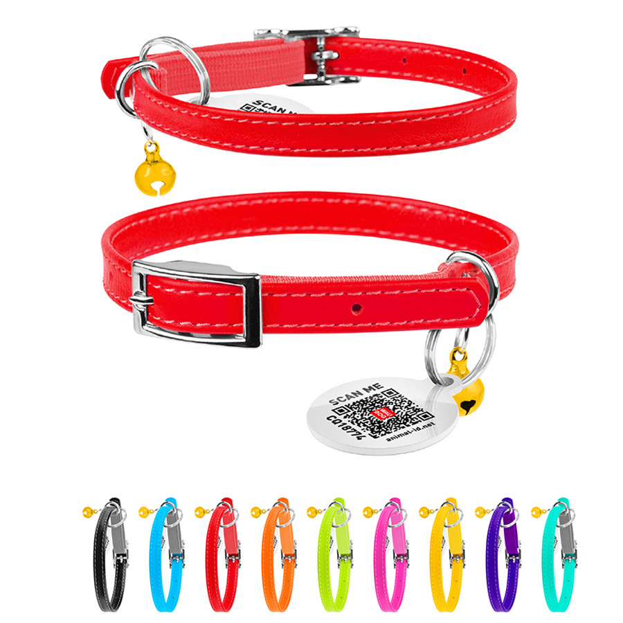 Нашийник для котів шкіряний WAUCAT Glamour з QR паспортом, без прикрас, XXS, Ш 9 мм, Дов 17-20 Коломыя - изображение 1