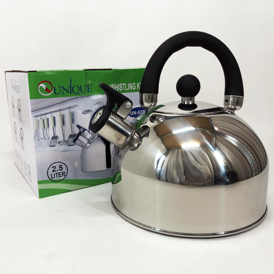 Нержавеющие чайники со свистком Unique UN-5302, Чайник с удобным носиком для налива воды FR-15 Львов - изображение 4