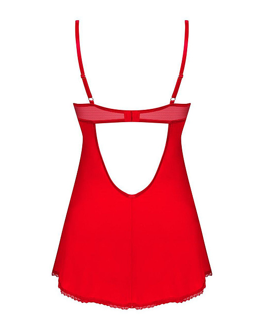 Пеньюар Obsessive Ingridia chemise & thong XL/2XL, червоний, Сорочка, стрінги Sex Aura Київ - фото 4