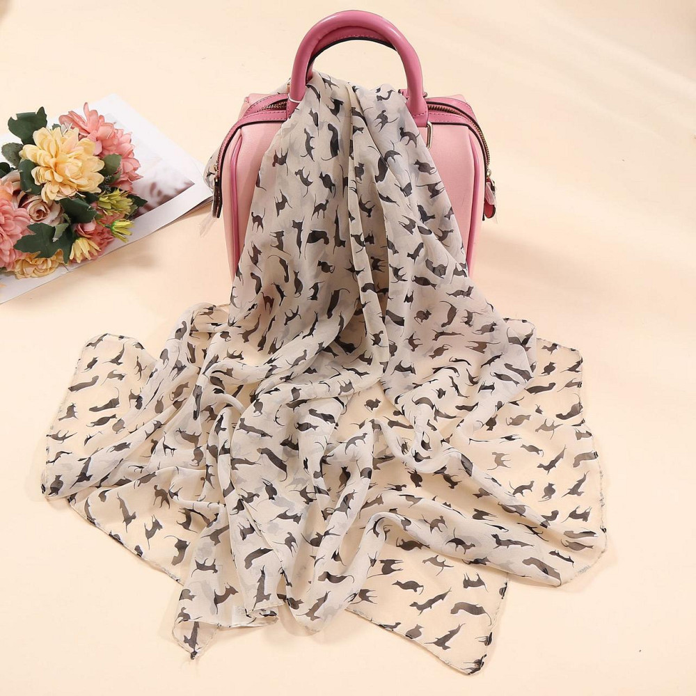 Шарф с котами женский 146 на 47 см бежево-черный Киев - изображение 2