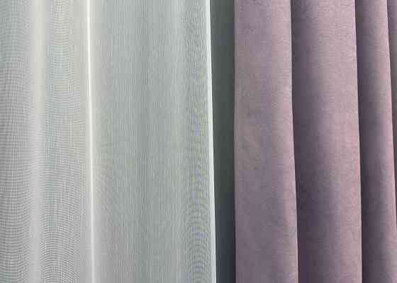 Комплект штор VR-Textil Мікровелюр Petek 150х270 2шт і Тюль 600х270 1493ш-1153т Лавандовий з білим 71-054/5 Київ