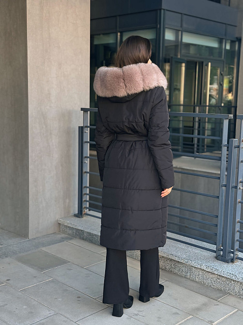 Жіноча куртка пальто плащ із натуральним хутром песця Чорний XS/S Харків - фото 7