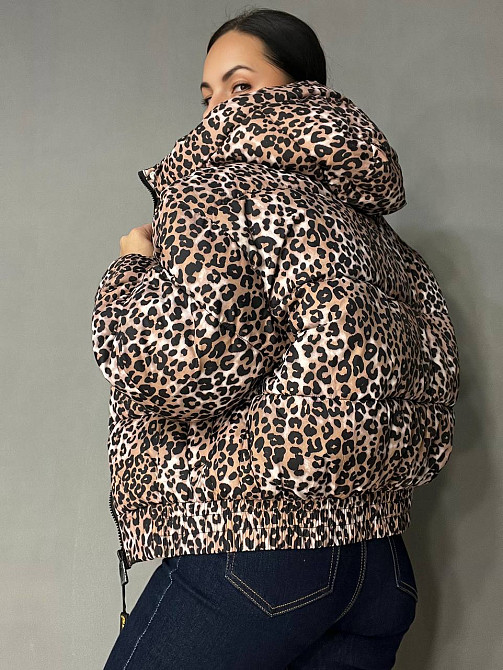 Куртка жіноча Lady Yep 9006 коротка з капюшоном леопардовий принт на резинці демісезонна світло-коричневая, світло-коричневий, 46 Київ - фото 5