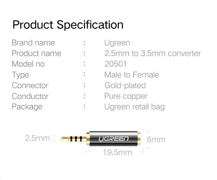 Переходник Ugreen аудио 2.5 mm штекер to 3.5 mm разъем 20501 (Серый) Николаев - изображение 4