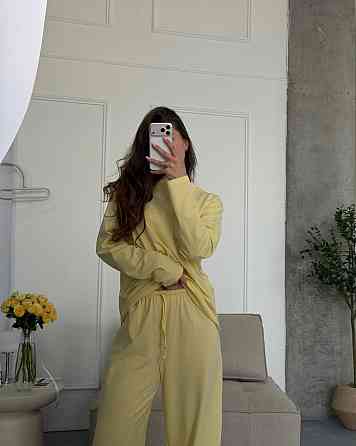 Женский стильный повседневный костюм двойка качественный турецкий кулир Лимонный Одесса
