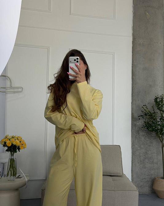 Жіночий стильний повсякденний костюм, двойка якісний турецький кулір Лимонний Одеса - фото 2