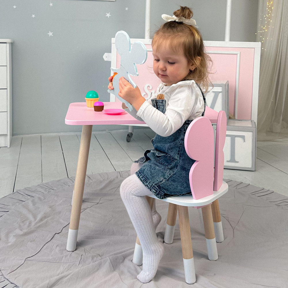 Стол прямой 46х60х45 и стул крылышки бабочка 26.5х26х25, столик и стульчик для девочки, розовый с белым Киев - изображение 12