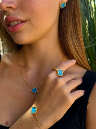 Van Cleef набір - сережки, підвіска, браслет, кільце / блакитна емаль / лимонне золото AU 750 Одеса