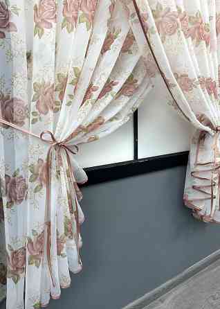 Кухонные шторки VR-Textil № 101к с подвязками Белый с пудровым 320х170 см (52-1212) Киев