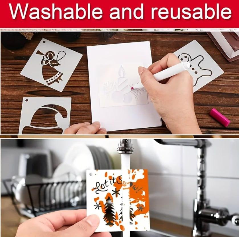 Набір багаторазових трафаретів для малювання з різдвяними мотивами, 24 шт, 7,5 см Київ - фото 3