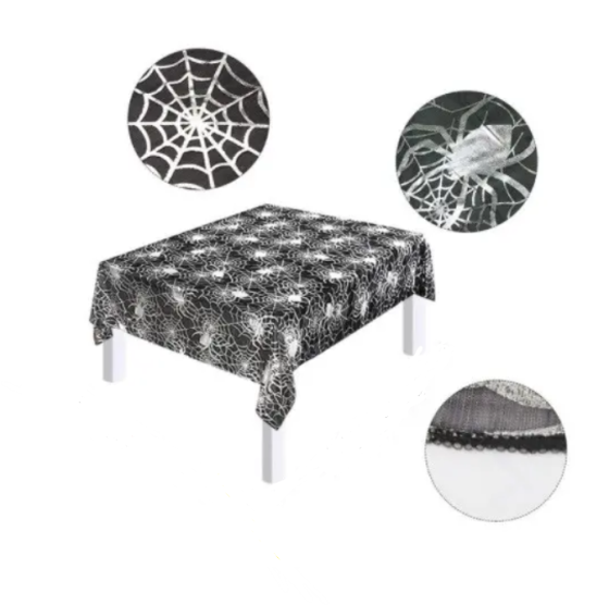 Скатерть на Хэллоуин Паутина с пауками 140 на 100 см черно-серебристый Киев