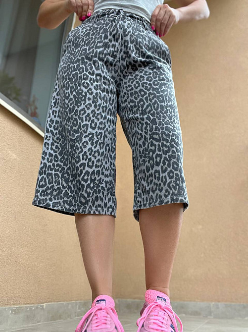 Шорти жіночі джинс I8  52100 BAGGY довгі косі кишені принт леопардовий принт темно сірі, темно-сірий, 36 Київ - фото 14