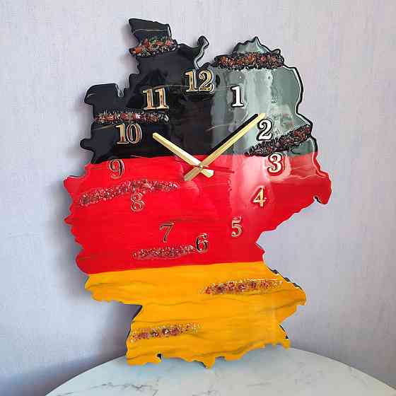 Настінний годинник Карта Німеччини 60х45см з епоксидної смоли ручної роботи Дніпро