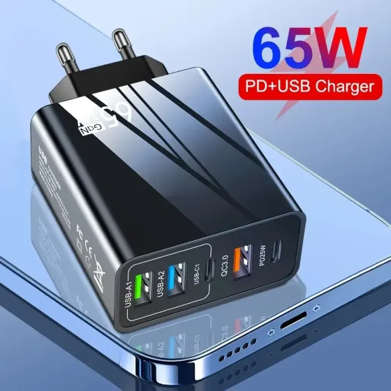 Зарядний пристрій PD 65W зарядка 3.0 USB, Type-C PD, блок зарядки для IPhone, IPad, Samsung, Xiaomi Запоріжжя