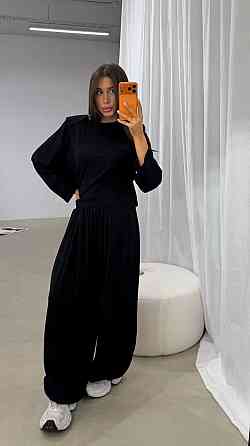 Жіночий стильний повсякденний костюм турецька віскоза Чорний, 46/48 Одеса