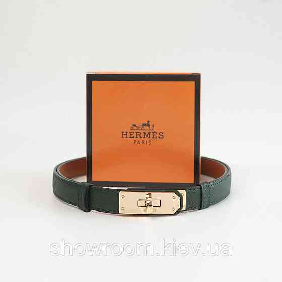 Зеленый женский кожаный ремень с золотой пряжкой  (280-1) Киев