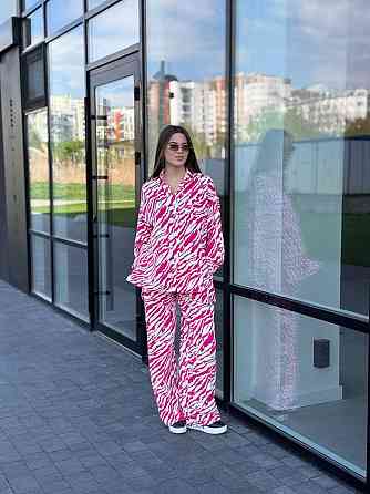Костюм жіночий літній льон Малиновий Тваринні принти XL-XXL Харків