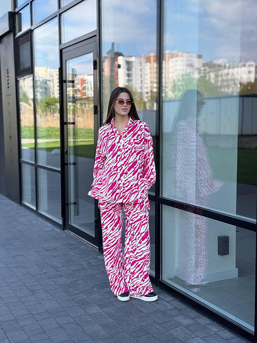 Костюм женский летний лен Малиновый Животные принты XL-XXL Харьков - изображение 3