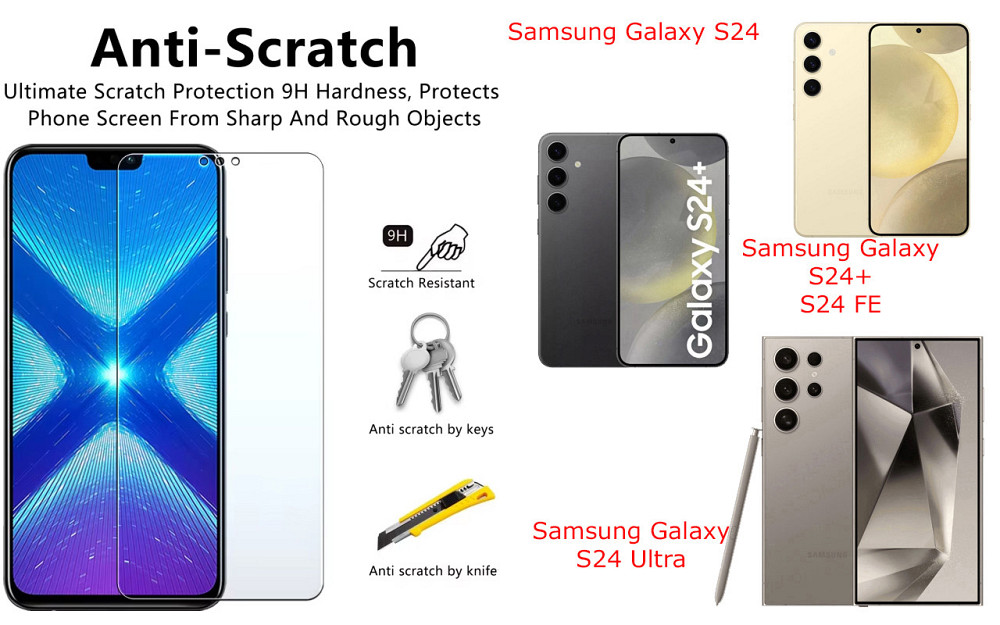 Захисне скло NeoGlass для Samsung Galaxy S24, S24+, S24 FE, S24 Ultra – надпрозоре та стійке Київ - фото 1