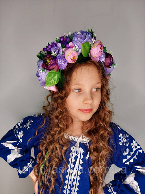Ободок обруч з квітами "Піони великий фіолетово-рожевий" Кривий Ріг - фото 2