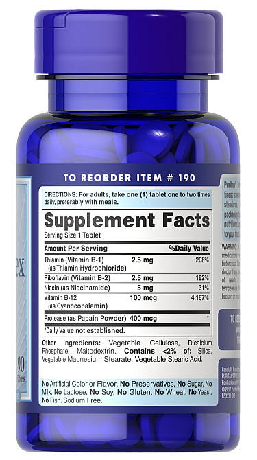 Вітаміни групи В Puritan's Pride Vitamin B-Complex and Vitamin B-12, 90 таблеток Луцьк - фото 2