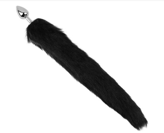 Анальна пробка із хвостом EGZO - Fox Tail Silver Plug Black, size S Sex Aura Київ