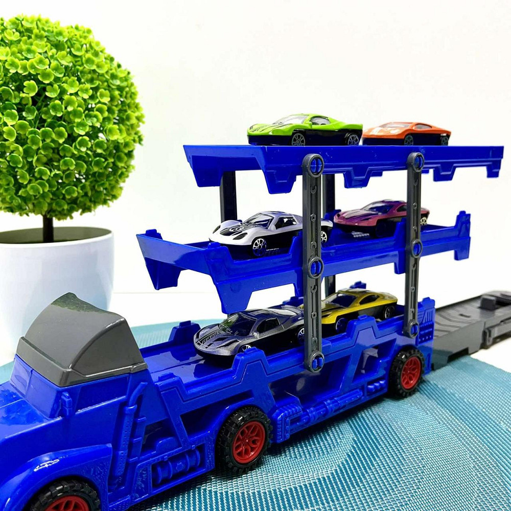 Трейлер-автовоз розкладний з набором машинок 6шт Синій (K180A10) Чернігів - фото 9