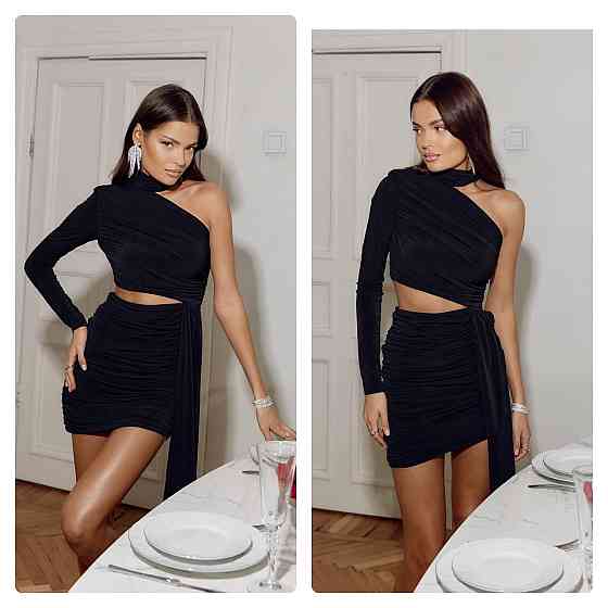 Женское привлекательное мини платье на одно плечо с чокером трикотаж масло Одесса