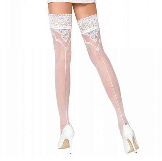 Панчохи Passion ST108 3/4 white, на ажурній силіконовій резинці з люрексовою ниткою Sex Aura Київ