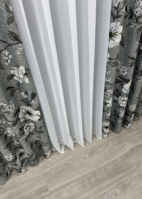 Шторна тканина льон з квітковим принтом, колекція "Прованс" колір сірий 1724ш Київ - фото 5