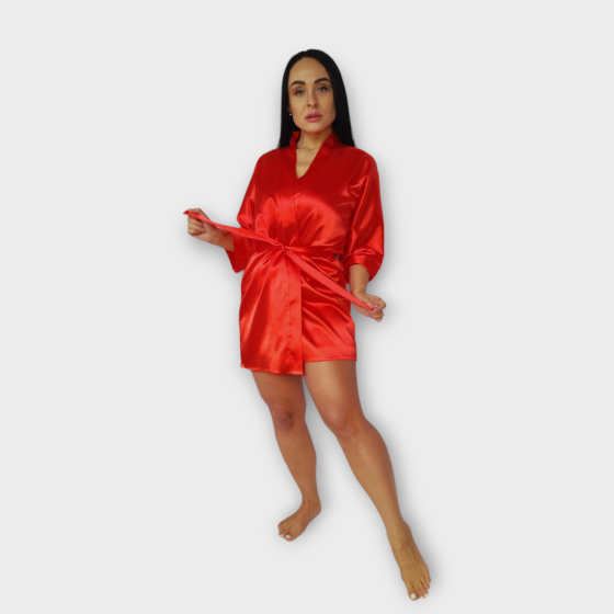 Халат женский атласный под пояс длина 90см Красный 3XL/4XL Харьков