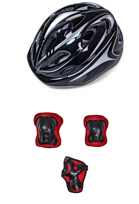 Защитный комплект (защита на колени, локти, ладони + шлем) "Роллер". Черный цвет Одесса - изображение 1