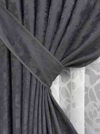 Комплект штор VR-Textil Жакард Мармур 100х270 2шт і Тюль 300х270 1211ш-1529т Графітовий з білим 71-184/1 Київ