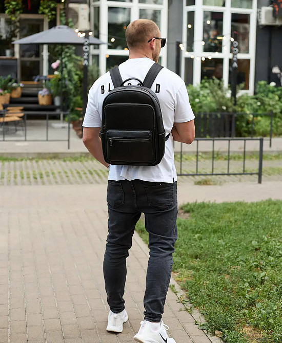 Шкіряний міський чоловічий рюкзак класичний чорний з натуральної шкіри якісний Київ - фото 10