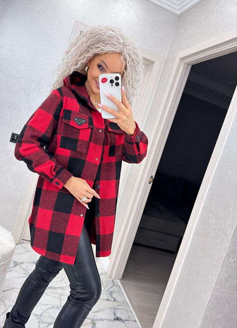 Женская рубашка в клетку оверсайз с капюшоном. 42-60р Киев - изображение 1