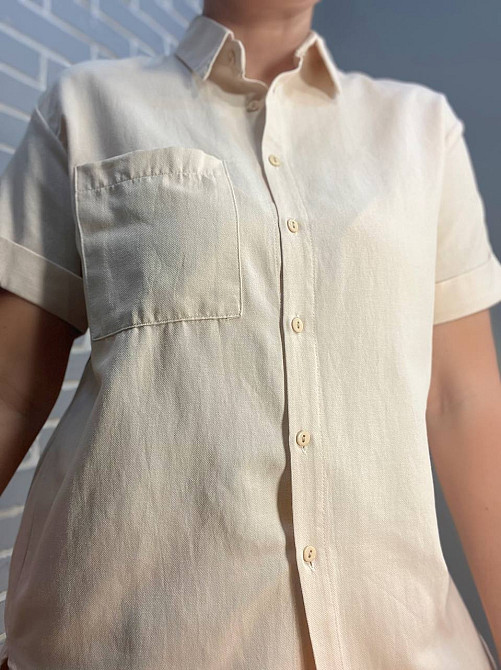 Сорочка жіноча Mix Ray 3950 накладена кишеня короткий рукав оверсайз M бежева, бежевий, S Київ - фото 3