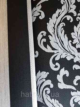 Текстильні шпалери на флізеліновій основі Cador Rasch Textil 086699 чорна основа зигзаги вензелі сірі Київ